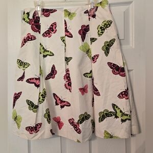 Talbots Women's Pleated A Line Skirt Monarch Butterfly Print Cotton Silk Sz 12
